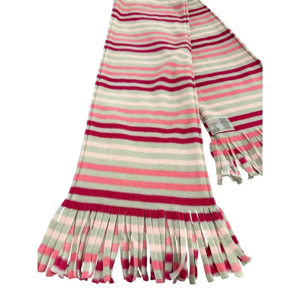 No Bounderies Womens Fleece Scarf OS Pink Cream Stripes Winter Wrap